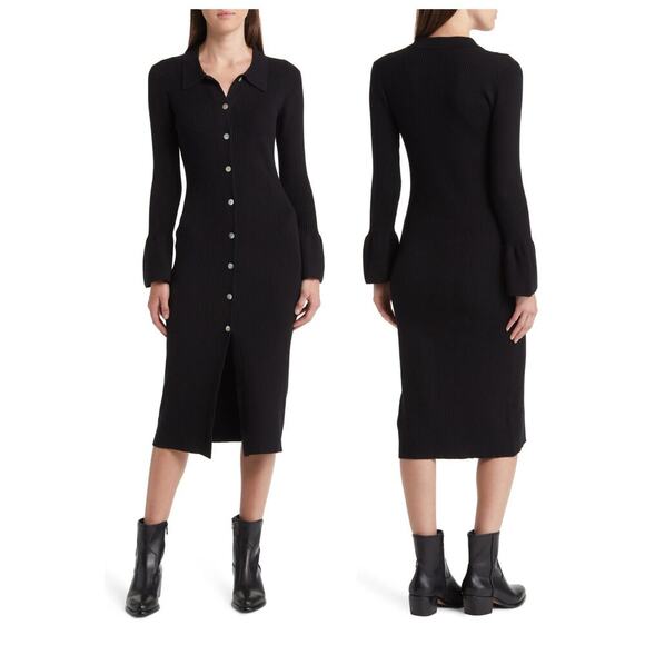 NWT Rails Rosalie Rib Long Sleeve Cotton Blend Midi Sweater Dress Size Medium - Picture 1 of 10